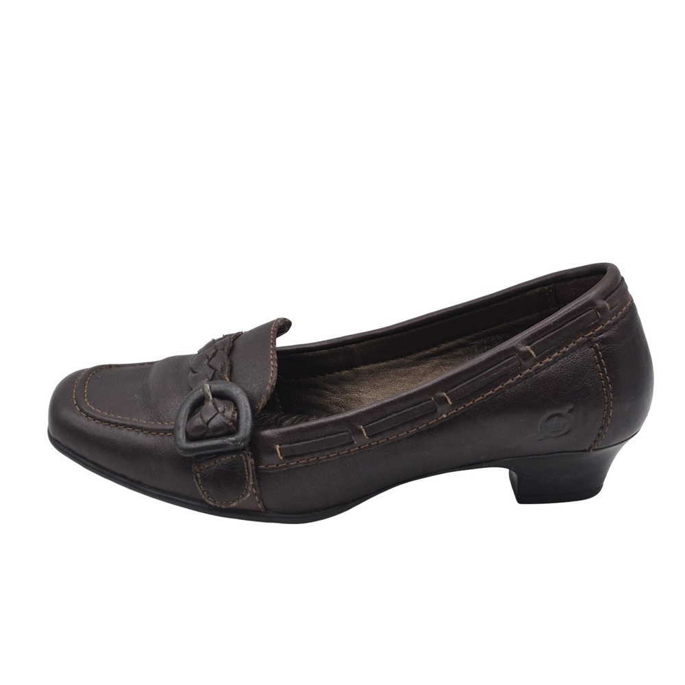 Born Shoes Womens Size 7 Brown Loafer Low Heel Braided Buckle Comfort‎ 38 W6460